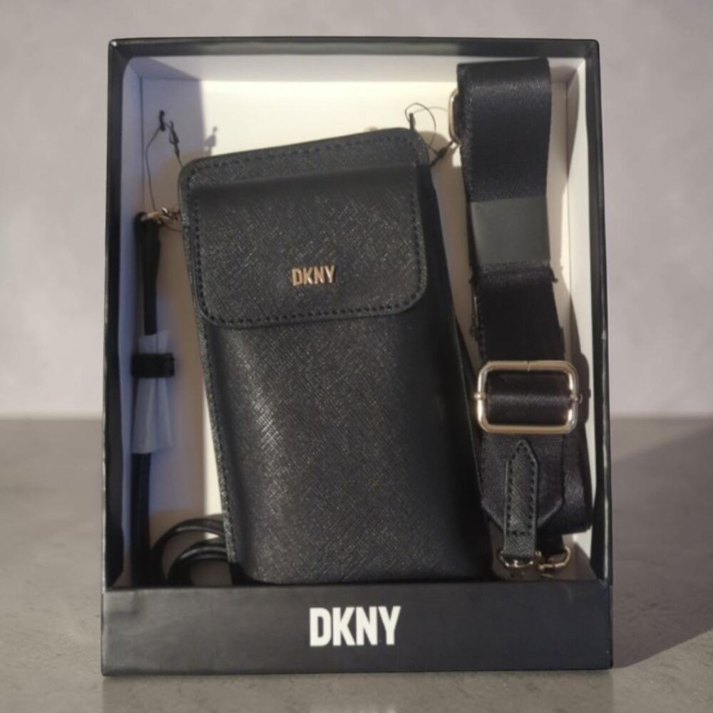 DKNY Phone Crossbody Solid Black Minimalist New with Box & Tags